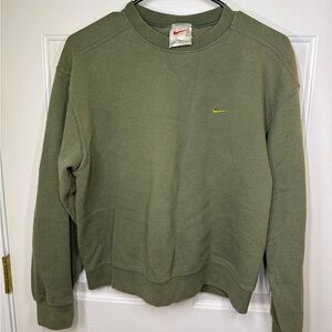 Vintage Nike Olive Green Crewneck Sweatshirt with Yellow Swoosh